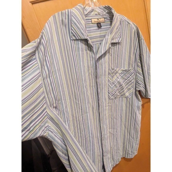 TOMMY BAHAMA Men's Button Down Shirt Size L Short Sleeve Striped 100% Silk - Picture 2 of 4